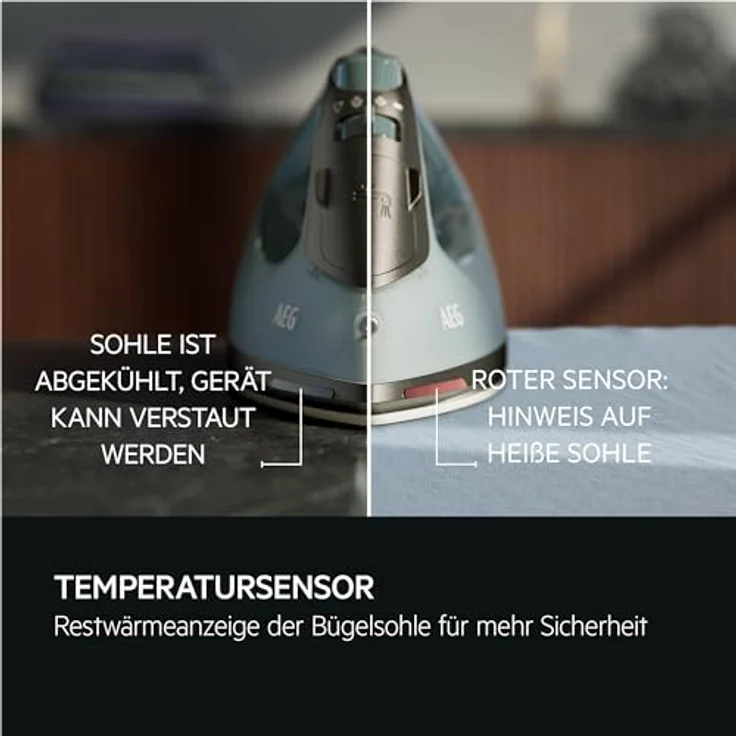 AEG SI5-2-6OG Dampfbügeleisen / 2400W / variabler Vertikaldampfstoß / Feinspray / 24% Recyclingkunststoff / Restwärmeanzeige / 2m Kabel / 180° drehbar / Anti-Kalksystem / Keramikbügelsohle / grün-grau – Bild 3