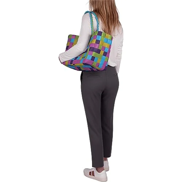 normani Einkaufstasche geflochten mit Henkeln, extra robuste Tragetasche in Classic/Lolly Pop, 20 Liter Volumen, aus 70% recyceltem Material – Bild 4