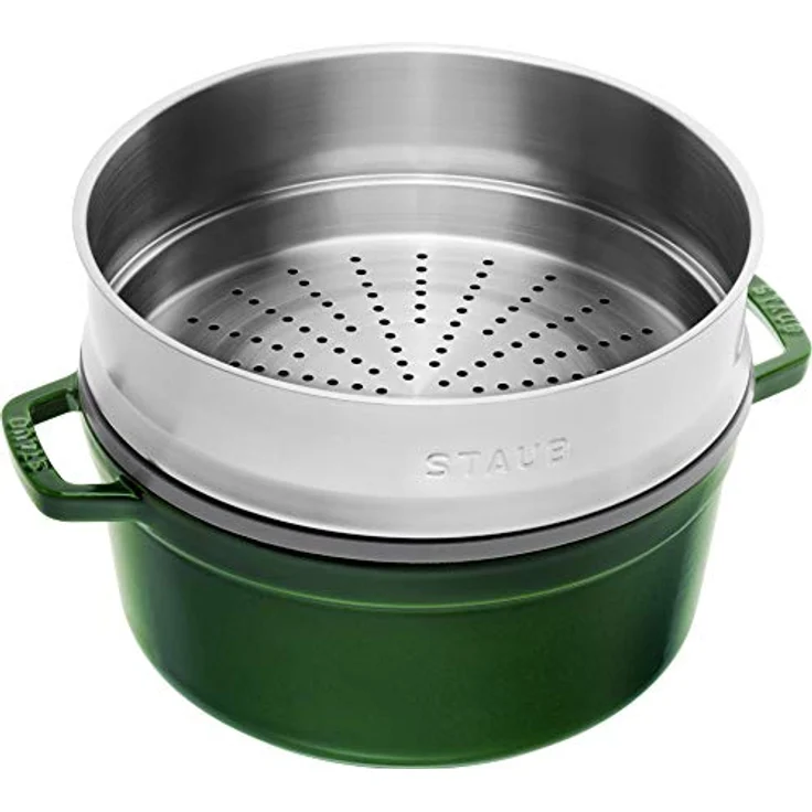 STAUB Gusseisen Bräter-Cocotte, mit Dämpfeinsatz, rund 26 cm, 5,2 L, basilikum - grün – Bild 3