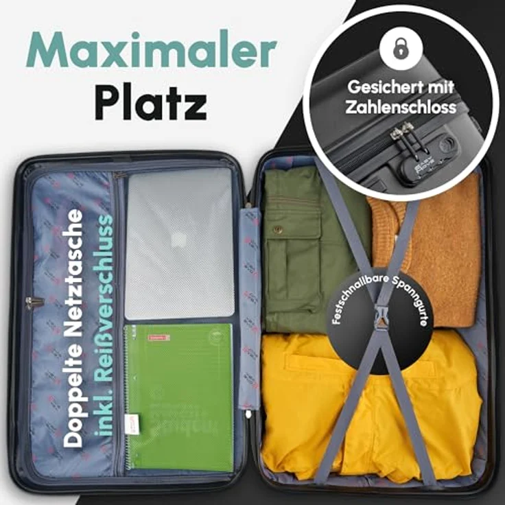 Easy Move ABS Hartschalenkoffer [ERGONOMISCH & SICHER] - Großer Trolley Koffer mit 360° Rädern, Zahlen Schloss - reisekoffer groß, hartschalenkoffer, Luggage * – Bild 4