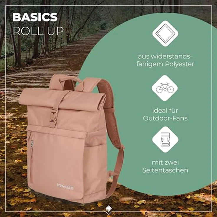 travelite BASICS Rollup Rucksack, Arbeitsrucksack mit gepolstertem Laptopfach bis 15,6 Zoll, atmungsaktive Rückwand, vielseitig einsetzbar in Trendfarben – Bild 2