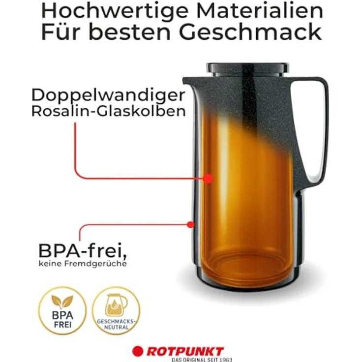 Rotpunkt 760-16-05-0 Isolierkanne 760 1,0L in Schwarz, Edelstahl, 20 x 10 x 10 cm – Bild 6