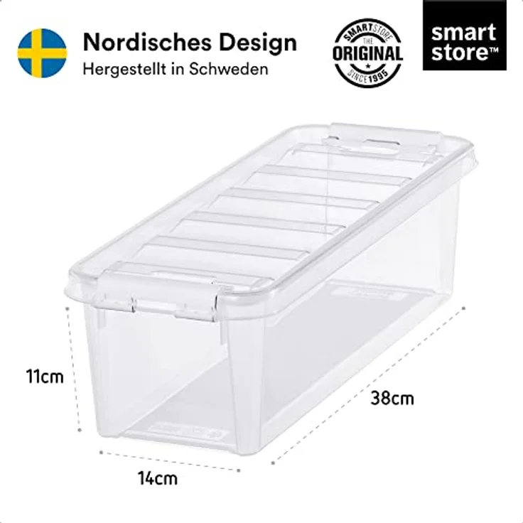 SmartStore Kleine Aufbewahrungsbox 3,5L–Einzelbox mit Einsatz, Deckel und Clipverschluss–transparente und stapelbare Plastik Boxen–Kunststoff BPA-frei und lebensmittelecht–38x14x11cm-10 Jahre Garantie – Bild 4