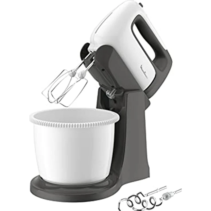 Moulinex HM4641 Prepmix Elektrischer Handmixer, leistungsstarker 500 W Motor, 5 Geschwindigkeiten und Turbo-Einstellung, Schneebesen und Haken aus Edelstahl, 2,5 l Behälter, weiß/schwarz – Bild 4