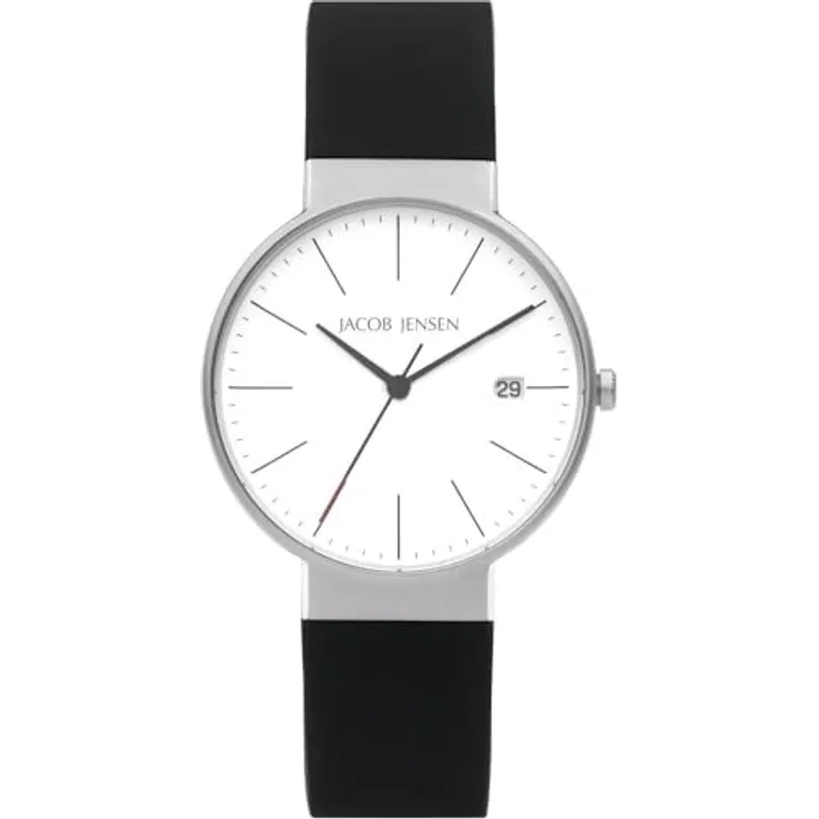 Jacob Jensen Herren-Armbanduhr Titan Quarz Schwarz/Silberfarben 183 mit Silikonarmband in schwarz