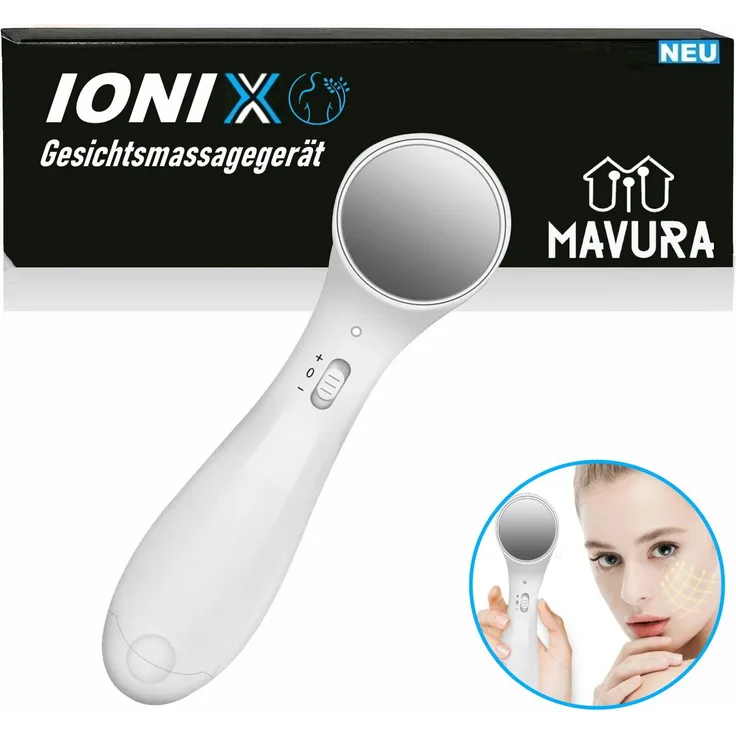 MAVURA Gesichtsmassagegerät IONIX Anti Falten Ultraschall Elektrischer Hautpflege Massagestab, Weiß