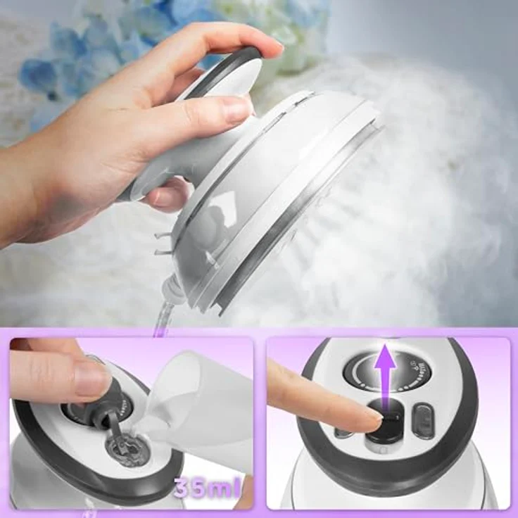 Duronic SI3 WE Mini Reisebügeleisen, 400W Dampfbügeleisen mit 35ml Wassertank, für alle Stoffe, faltbarer Griff, 2 Betriebsspannungen, in Weiß – Bild 4