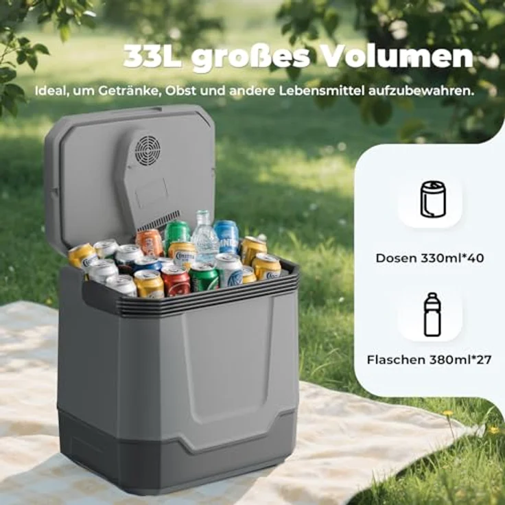 Vpcok Direct Kühlbox Auto 33 L, Elektrische Kühlbox 12V 220-240V, Kühlen und Heizen, Tragbarer Camping Kühlschrank für Autos und Boote, Frischtemperatur 15°C – Bild 4