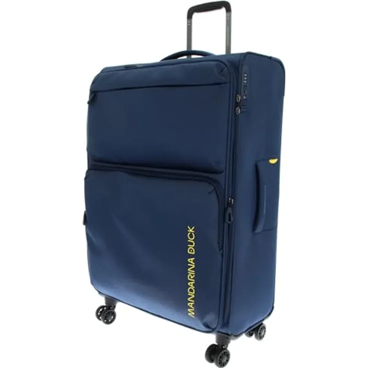 Mandarina Duck Zephyr Trolley Large EXP, Trolley grande espandibile in tessuto morbido ad effetto 3D, leggero e pratico, blu