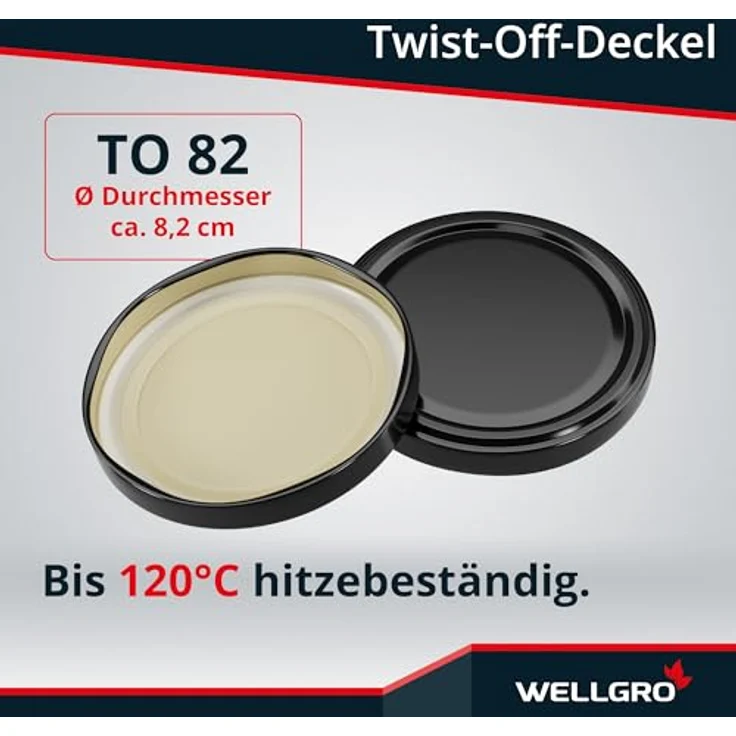 WELLGRO 25x Einmachgläser mit Schraubdeckel, 417ml, Deckel To 82 schwarz, Made in Germany, Vorratsgläser für Lebensmittel, Gärglas und Dessertgläser – Bild 3