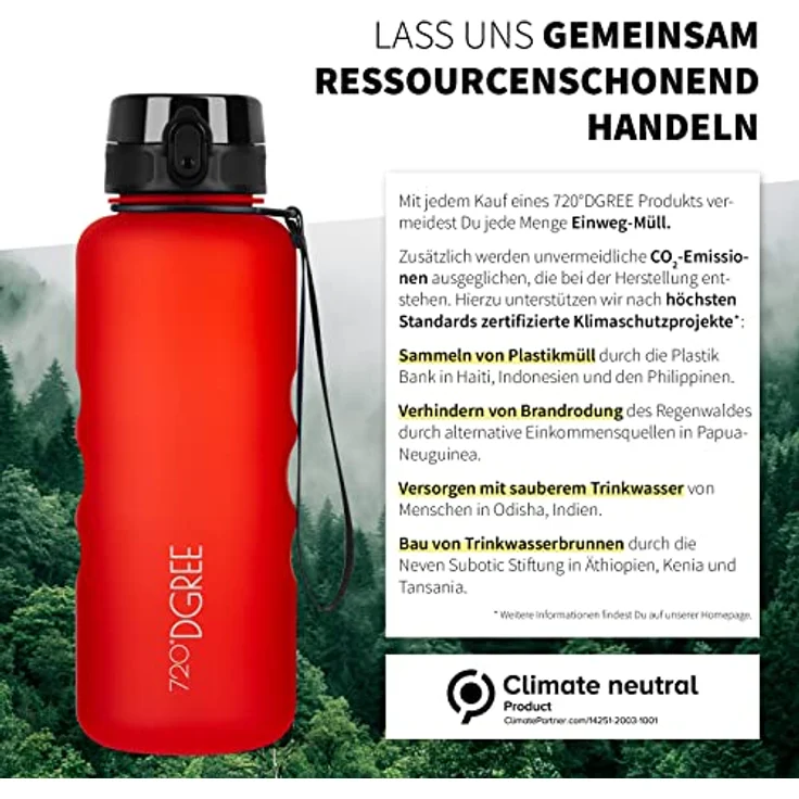 Trinkflasche Wasserflasche Fruchteinsatz 1,5L - BPA-Frei uberBottle 720 DGREE watermelon red – Bild 5