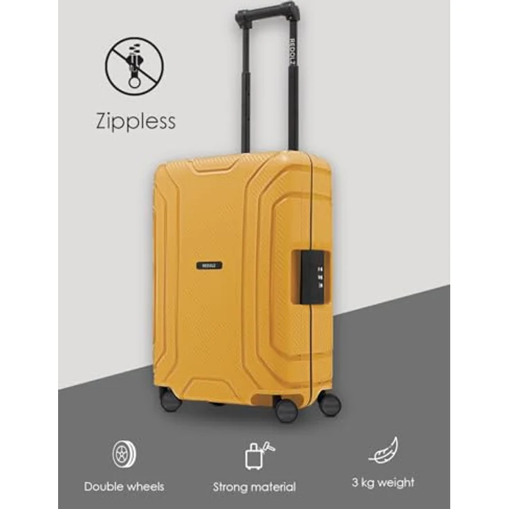 REDOLZ Hartschalen Kabinen-Koffer ohne Reißverschluss | 3-Punkt-Verschluss-System | Kleiner Trolley 40 x 20 x 55 cm aus Polypropylen | 4-Rollen & TSA-Schloss (Essentials 15) in Schwarz – Bild 4