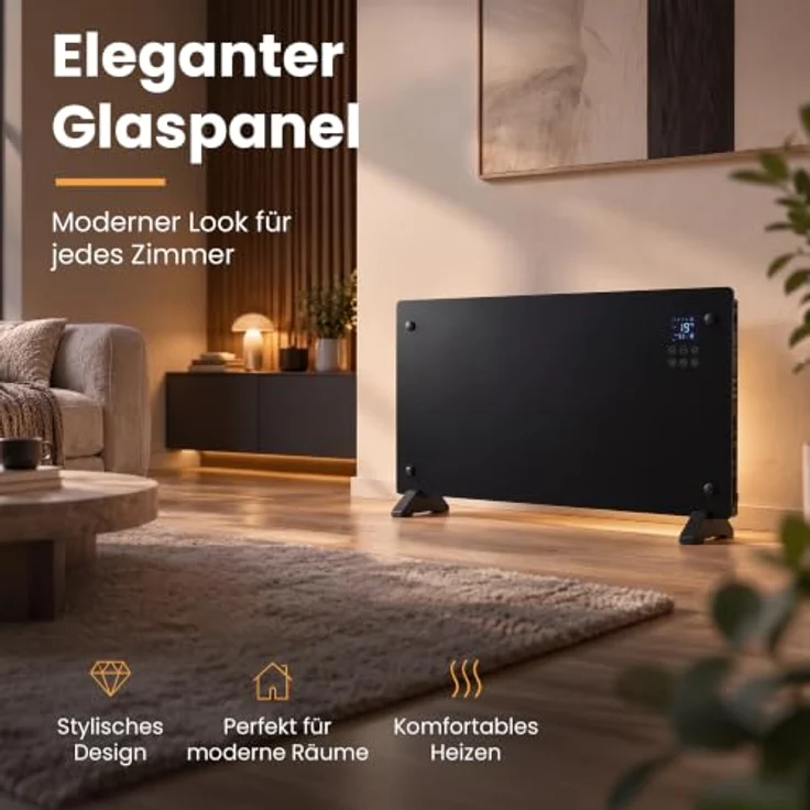 Extralink SMART GLASS PANEL HEATER, 2000W Infrarotheizung mit WLAN und Thermostat, Schwarz – Bild 2