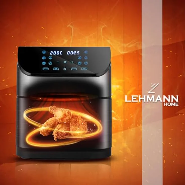 LEHMANN Heißluftfritteuse LHODF-1880B XXL 8 Liter, 1800 W, bis zu 200°C, 10 Programme, Timer, fettfreies Kochen, schwarz – Bild 5