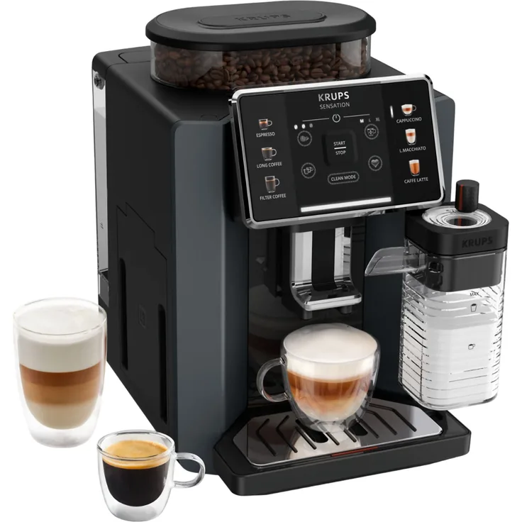 KRUPS EA912B Sensation Milk M90, Espressovollautomat mit integriertem Mahlwerk, 1,7 Liter Wassertank, schwarz