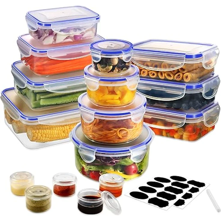 YASHE Frischhaltedosen-Set SE-32PCS, 32-teilig, 9,3 L, transparent, luftdicht und spülmaschinengeeignet – Bild 1