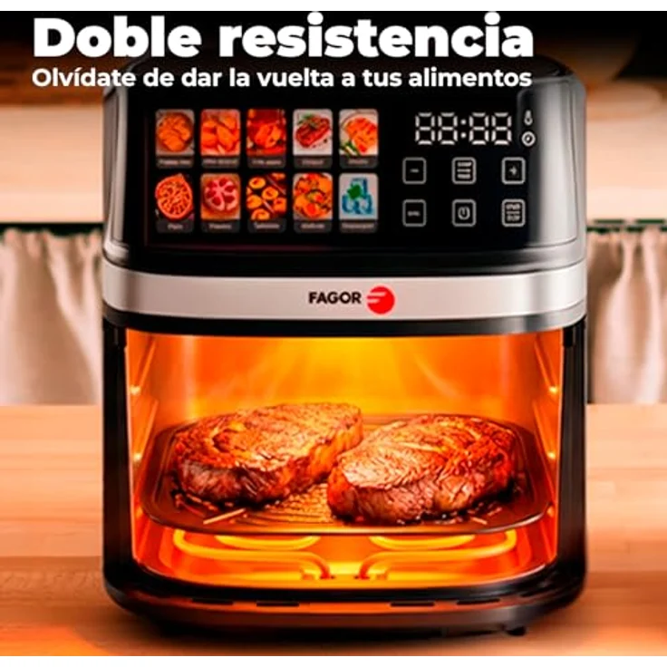 Fagor Naturfry Luxe, Luftfritteuse mit 2200 W, 8 l Fassungsvermögen, Touch-Bedienfeld mit 10 Funktionen, Temperaturregelung 80-200 °C – Bild 2