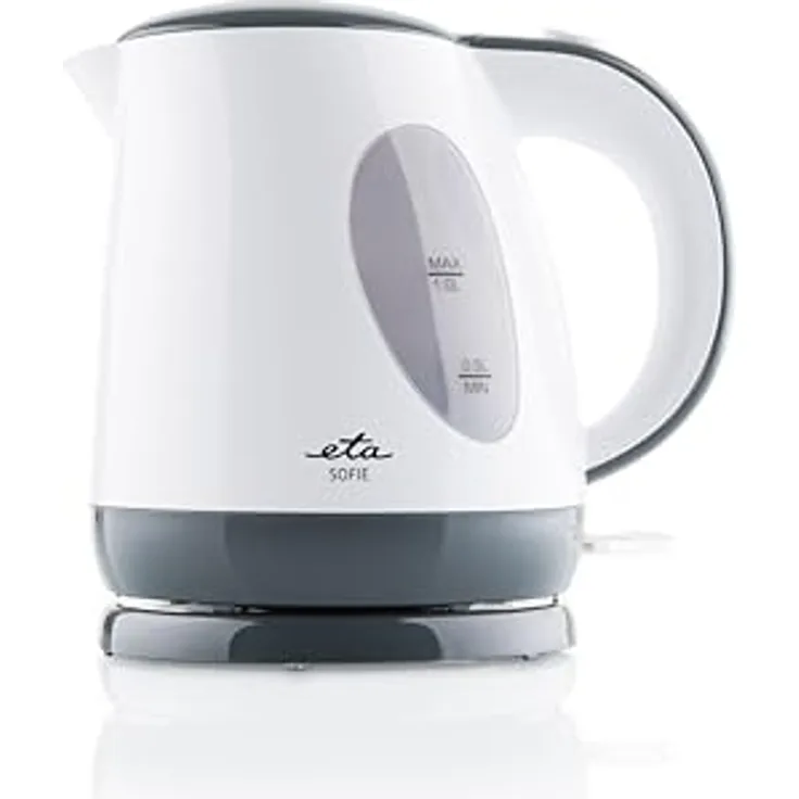 ETA Wasserkocher I Sofie I 2200 W I 1 Liter I 360° Sockel I Verdecktes Heizelement I STRIX-Kontaktsystem I Filtersieb I Automatische Abschaltung I Weiß