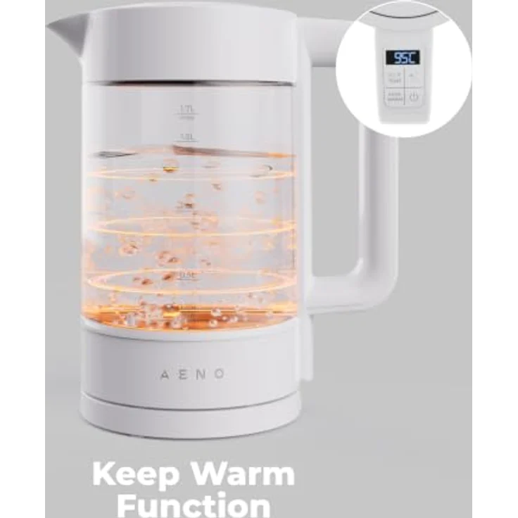 Aeno EK5 Elektrischer Wasserkocher, 1,7 Liter, Glas, Temperaturregelung 40-100°C, Strix-Technologie, LED-Beleuchtung – Bild 10