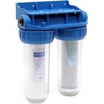 Naturewater NW-BR10B3 2 Stufen Wasserfilter Doppelfilter, 5 µ, 26,16 mm (3/4"), Ø62 mm PP Kartusche, Filter Wandhalterung, Filterschlüssel, Sedimentfilter Aktivkohleblock, Weiß