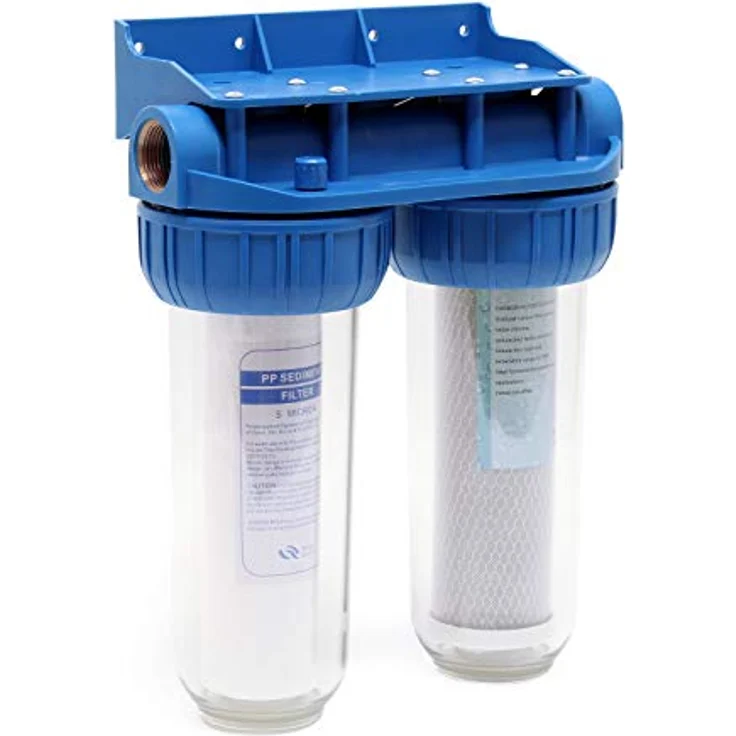 Naturewater NW-BR10B3 2 Stufen Wasserfilter Doppelfilter, 5 µ, 26,16 mm (3/4"), Ø62 mm PP Kartusche, Filter Wandhalterung, Filterschlüssel, Sedimentfilter Aktivkohleblock, Weiß – Bild 1
