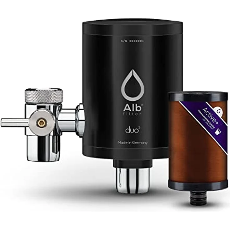 Alb Filter® Duo Active Plus+ Trinkwasserfilter, Edelstahl Schwarz, mit Armatur Anschluss, filtert Bakterien, Schadstoffe, Chlor, Mikroplastik, Set mit Gehäuse und Kartusche, Made in Germany – Bild 1