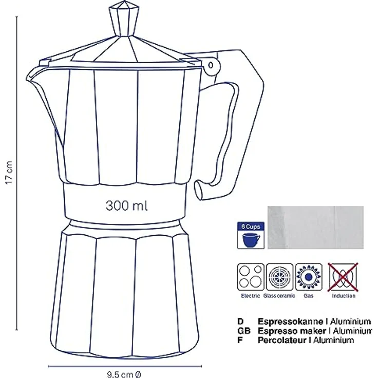 Kela 10591 Espressokocher, Für 6 Tassen, Aluminium, Italia – Bild 4