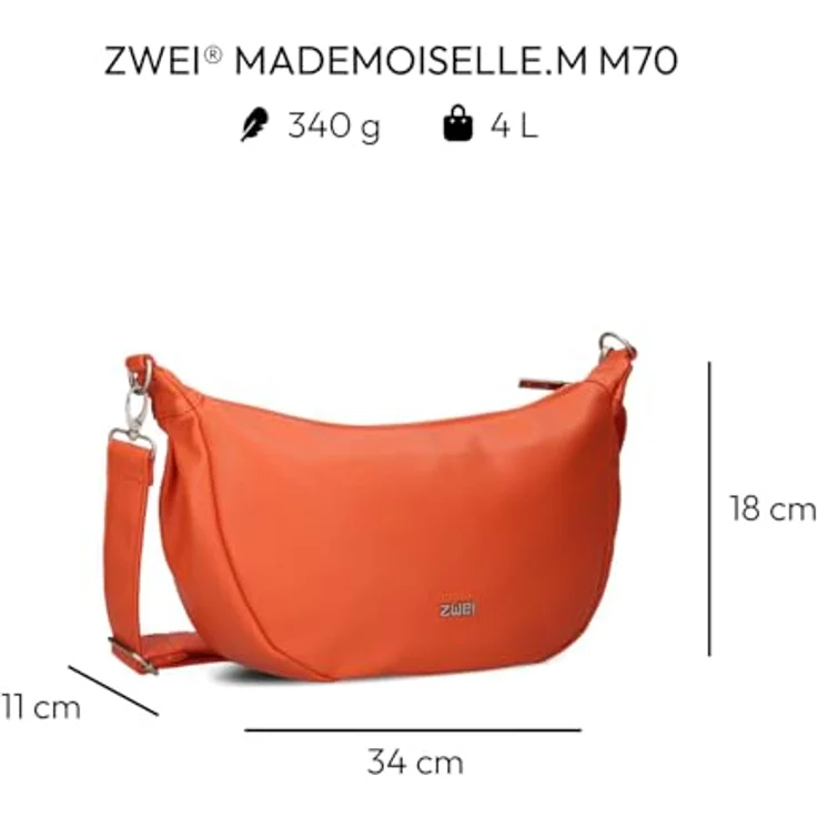 Zwei Mademoiselle.M Umhängetasche 34 cm, orange, 100% Polyurethan, 34 cm x 11 cm x 18 cm – Bild 2