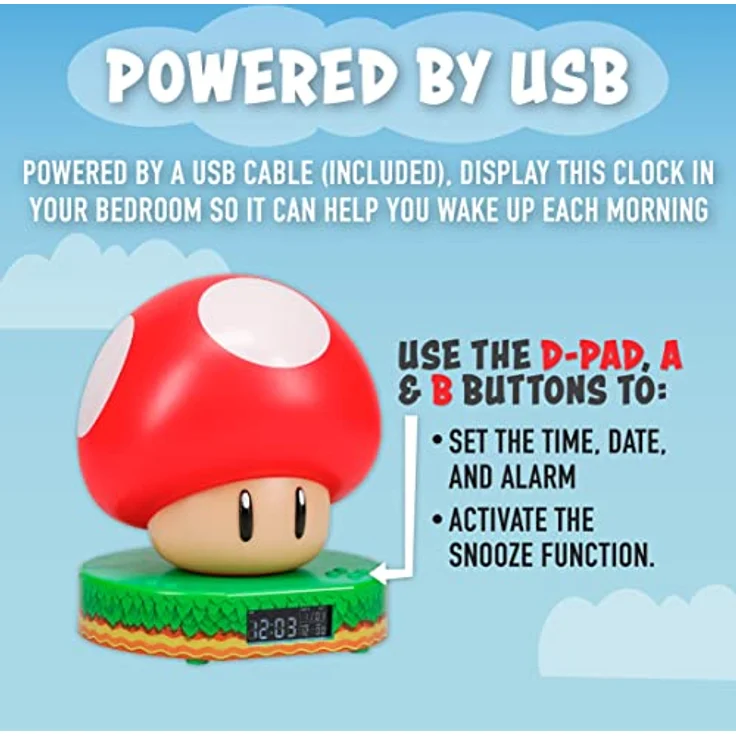 Paladone Super Mushroom Digitaler Wecker mit Power-Up-Sound, offiziell lizenzierte Nintendo-Ware – Bild 3