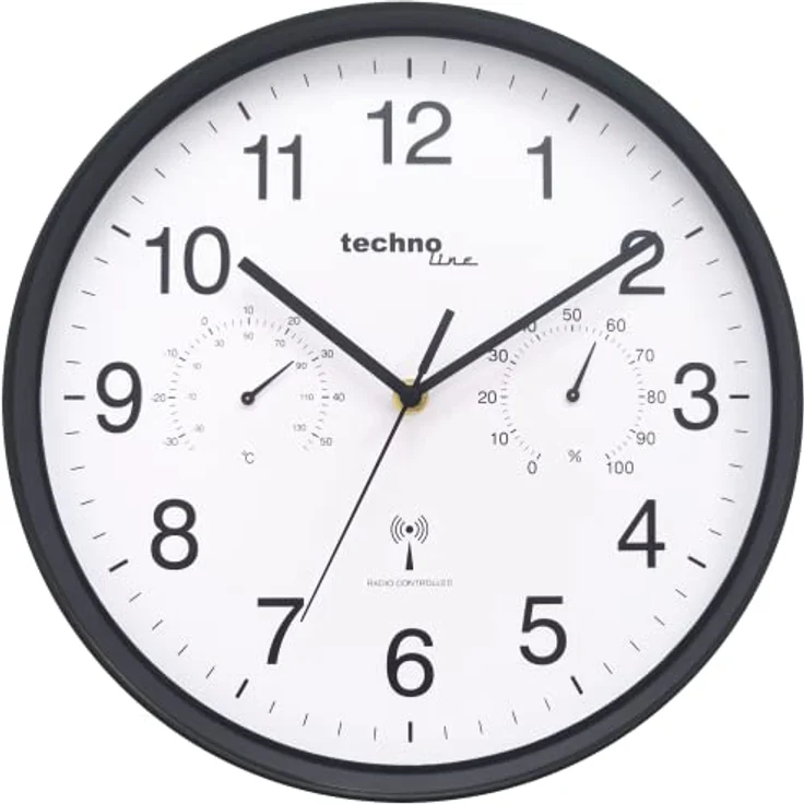 WT8945 Funkwanduhr mit Temperaturanzeige und Luftfeuchteanzeige, 30 cm, schwarz – Bild 2