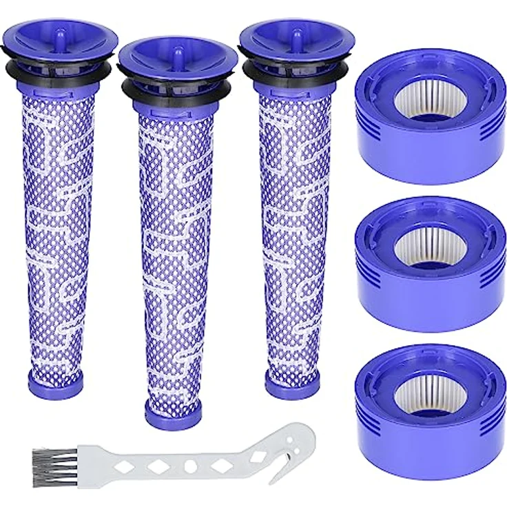 McFilter Filter-Set 6 Teile, 3x Vormotorfilter + 3x Nachmotorfilter, auswaschbar, blau/weiß, passend für Dyson DC58, DC61, DC62, V6, V7, V8 – Bild 1