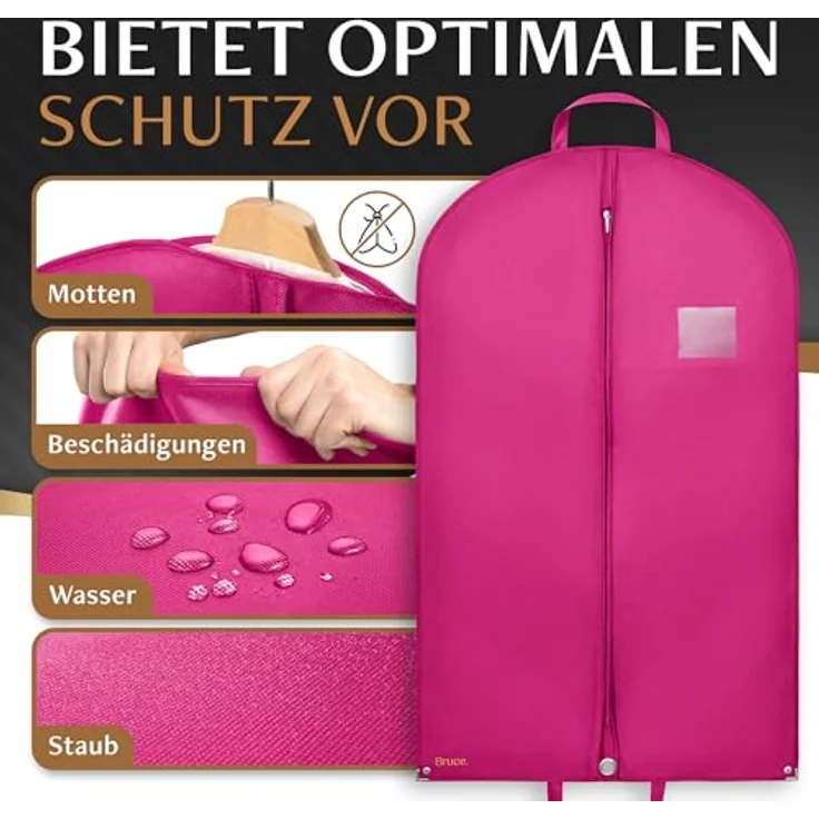 Bruce.® Kleidersack Kurz 100x60 cm, atmungsaktive Kleiderhülle in Fuchsia, Schutz vor Staub und Motten – Bild 2