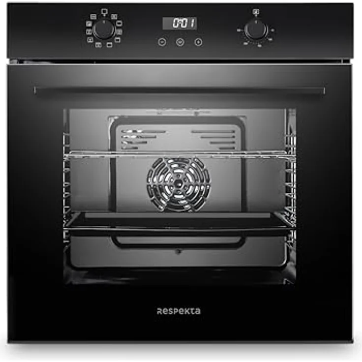 Respekta AB701-19, Einbaubackofen autark mit 10 Beheizungsarten, 73 Liter Volumen, LED Timer, Touch Control, versenkbare Knebel, A+, in Schwarz