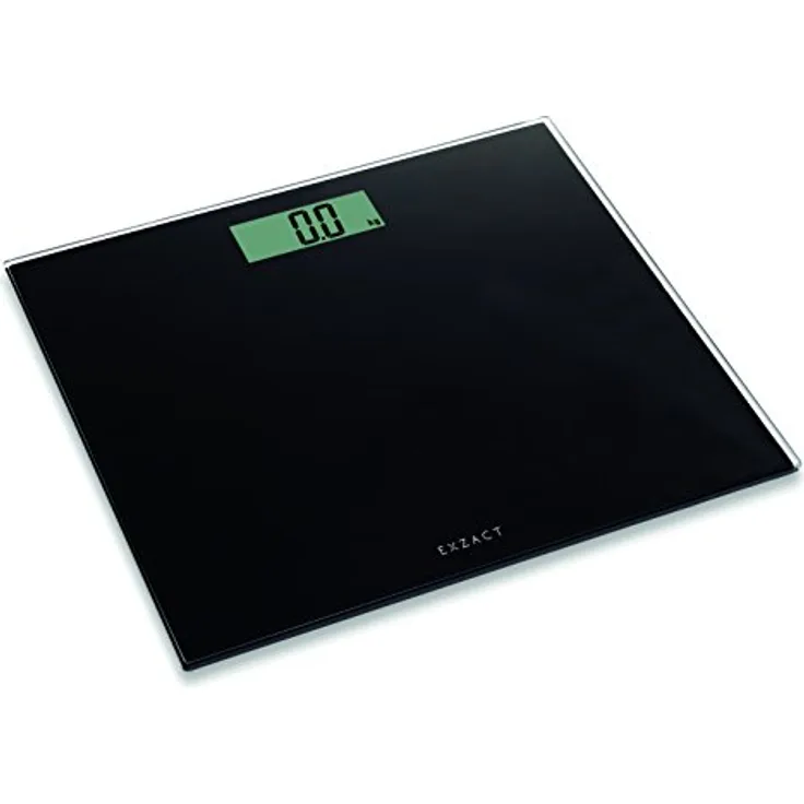 EXZACT Personenwaage/ Elektronische Körperwaage / digitale Badezimmerwaage - Ultra schmal 1.7 CM Dicke -150 kg / 330 lb - Farbige Glasplattform (Schwarz)