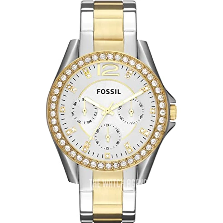 Fossil Damenuhr Riley, QuarzMultifunktionswerk, 38mm 2T Silber/Gold Edelstahlgehäuse mit einem Edelstahlarmband, ES3204 – Bild 1
