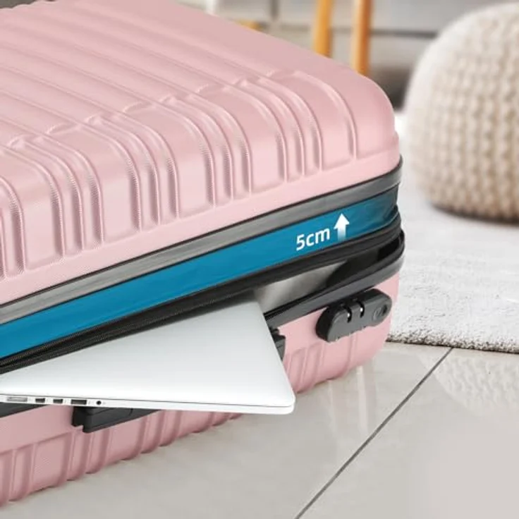 BEIBYE Hartschalen Koffer Trolley Kofferset, 3-teilig in Rosagold, mit 360° Zwillingsrollen, erweiterbar, integriertes Zahlen-Schloss – Bild 3