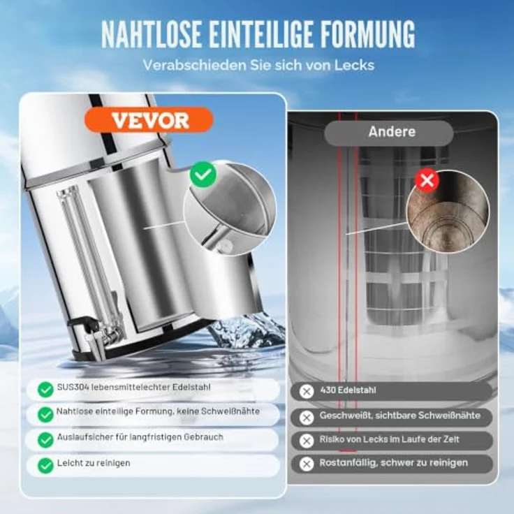 VEVOR Schwerkraft Wasserfiltersystem Edelstahl, 7,8+8,5L Wasserfiltrationssystem mit 2 Keramik-Kohlefiltern, reduziert Blei und bis zu 99 % Chlor – Bild 3