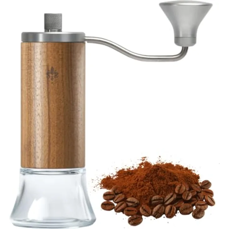 Eureka Baby Kaffeemühle, manuelle Espressomühle mit 48 mm konischen Graten und präziser Mahlgradeinstellung, Nuss/Glas