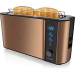 Arendo Frukost Langschlitz-Toaster - Defrost Funktion - Kupfer-Design - Brötchenaufsatz - Krümelschublade - GS-zertifiziert