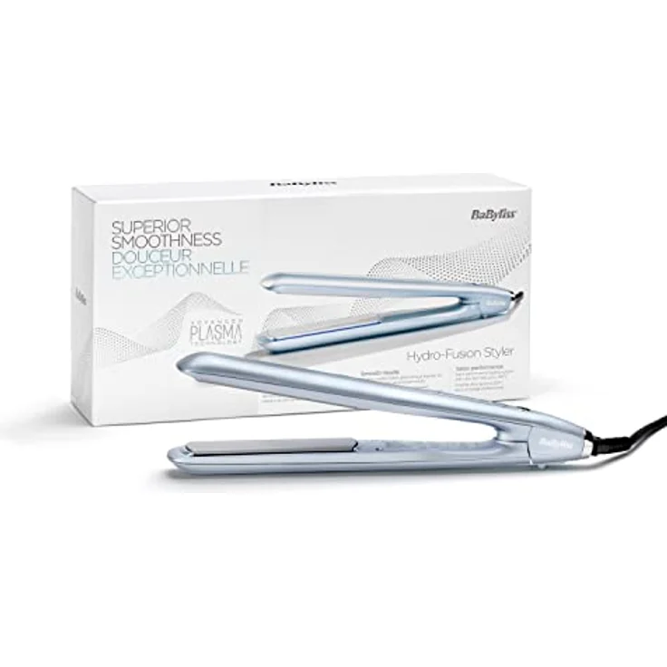 BaByliss Hydro Fusion Glätteisen mit dualer Ionen-Technologie mit Anti-Frizz Effekt, Haarglätter mit 5 Temperaturstufen für jeden Haartyp, Abschaltautomatik und schnelles Aufheizen, ST573E, Blau – Bild 3
