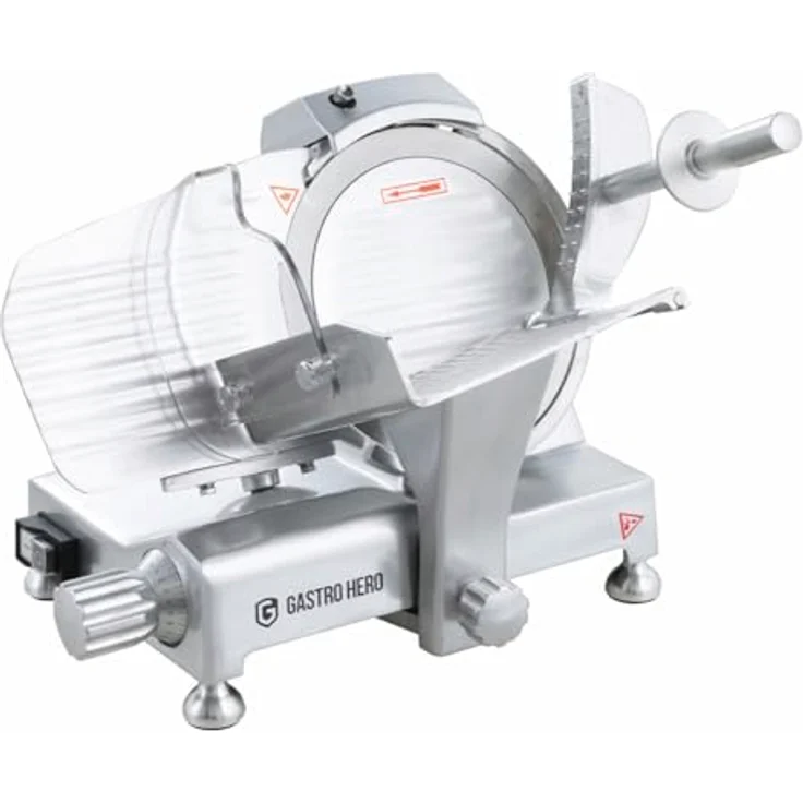 GastroHero Aufschnittmaschine ASM 220 mm, Aluminium-Schrägschneider mit einstellbarer Schnittstärke 0,2 - 12 mm, max. Schnitthöhe 145 mm – Bild 2