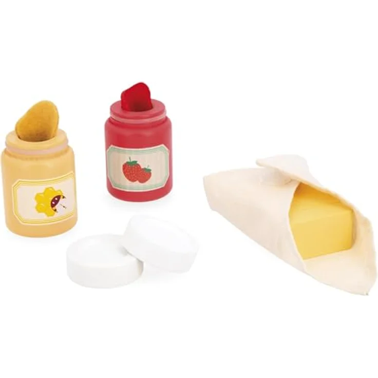 Janod Glänzendes Oma Toaster-Set, Rollenspielzeug aus Holz mit Toaster, Butter, Marmelade und Buttermesser, transparent – Bild 2