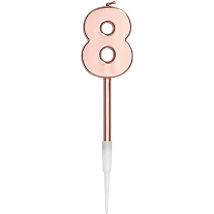 Folat 67038 - Kerze für Kuchen Rose Gold metalisch glänzend - ca. 10 cm hoch - Zahl 8