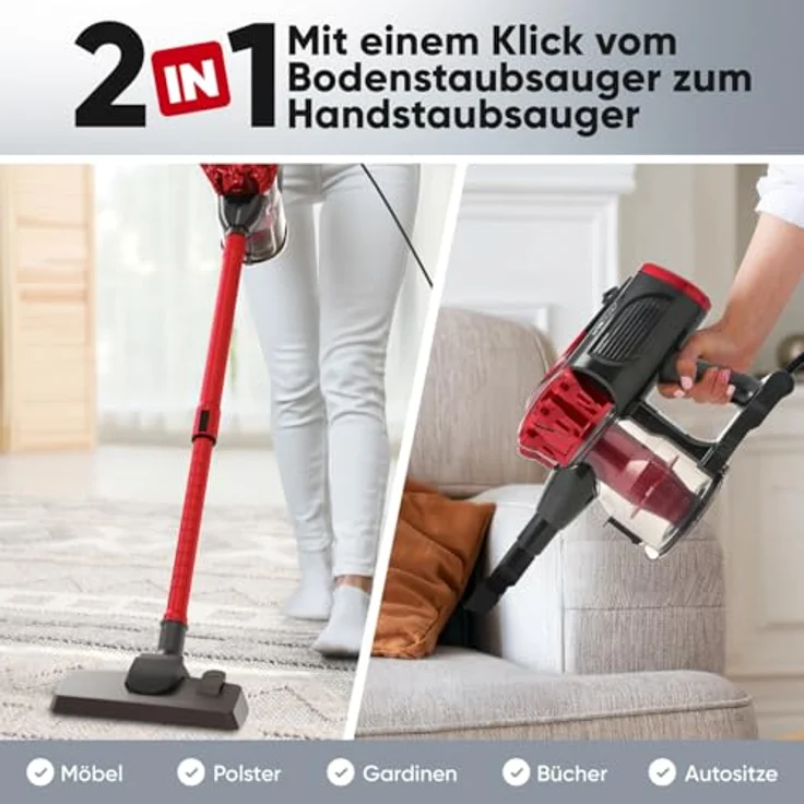 Clatronic 2in1 Staubsauger und Handstaubsauger mit 6,8m Kabel | Starke Saugleistung | beutellos | BS 1314, Silber – Bild 2
