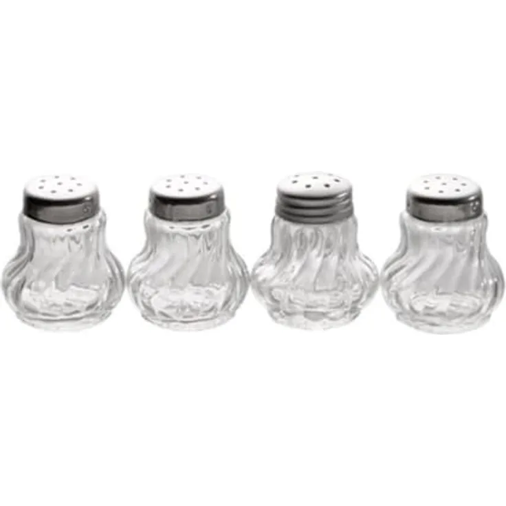 APS Ministreuer 4er-Set, Salzstreuer aus Glas/Edelstahl, spülmaschinengeeignet