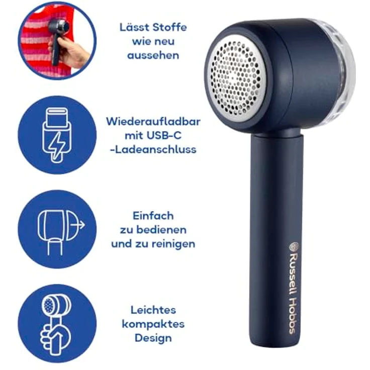RUSSELL HOBBS Revive Fabric Shaver 27660-56, kabelloser Fusselrasierer mit 90 Minuten Betriebsdauer, inklusive USB-C-Ladekabel und Reinigungsbürste – Bild 4