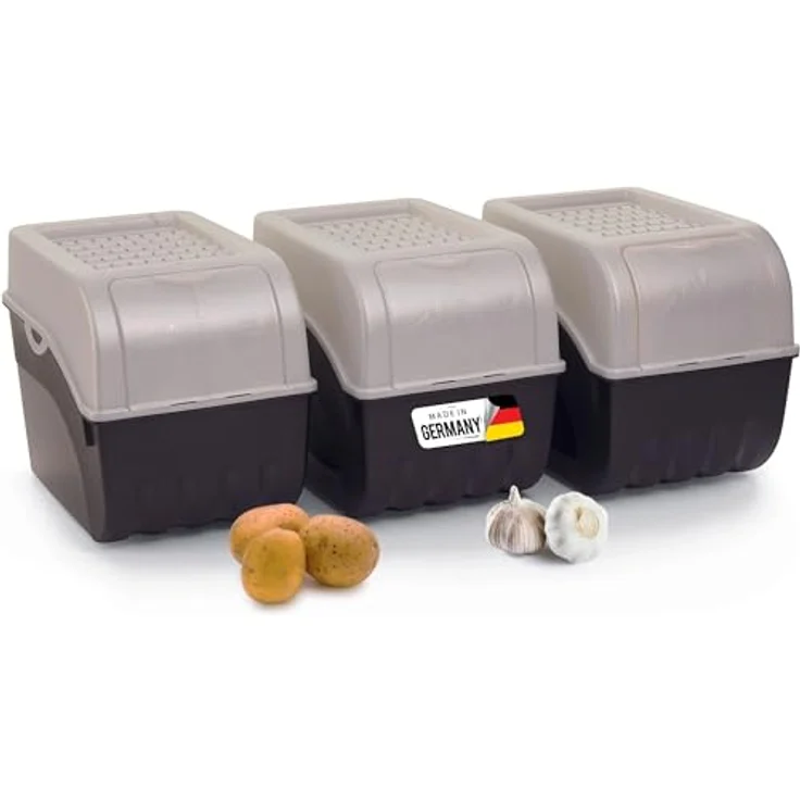 Novaliv Kartoffel Aufbewahrungsbox, 3er Set, 9L, PERLMUT Weiß, stapelbare Gemüsebox mit Luftzirkulation für optimale Frischhaltung – Bild 1