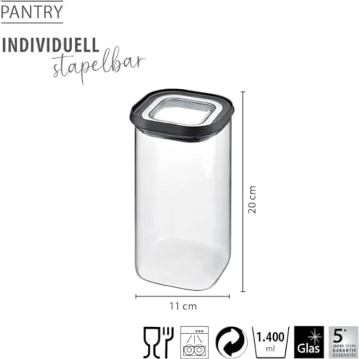 Gefu Vorratsdose PANTRY, 1.400 ml, luftdichter Deckel mit praktischem Fenster, edel und elegant – Bild 3
