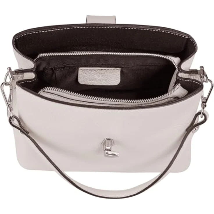 Cluty Umhängetasche aus 100% Rindleder, Made in Italy, 21x25x13 cm, abnehmbarer Schultergurt, schwarz – Bild 6
