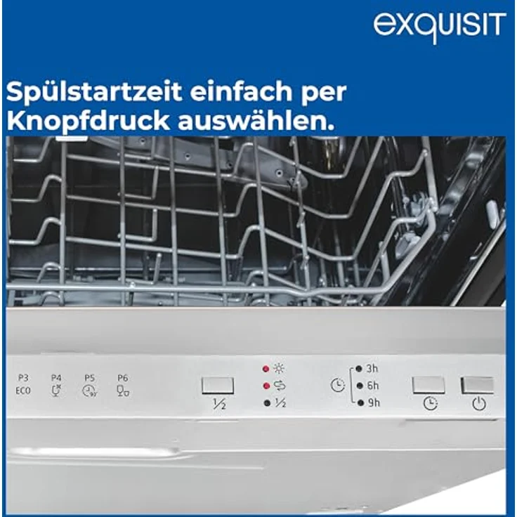 Exquisit EGSP56312-E-030E Einbau-Geschirrspüler, 12 Maßgedecke, 49 dB(A), Startzeitvorwahl, Aquastop, höhenverstellbarer Geschirrkorb, silber – Bild 6